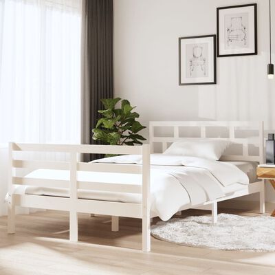 vidaXL Bed Frame without Mattress White Double Solid Wood