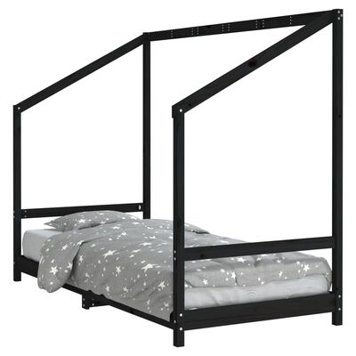 vidaXL Kids Bed Frame Black 90x200 cm Solid Wood Pine