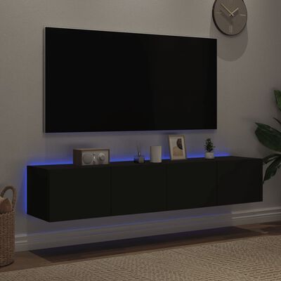 vidaXL TV Wall Cabinets with LED Lights 2 pcs Black 80x35x31 cm