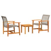 vidaXL 3 Piece Bistro Set Grey Poly Rattan and Acacia Wood