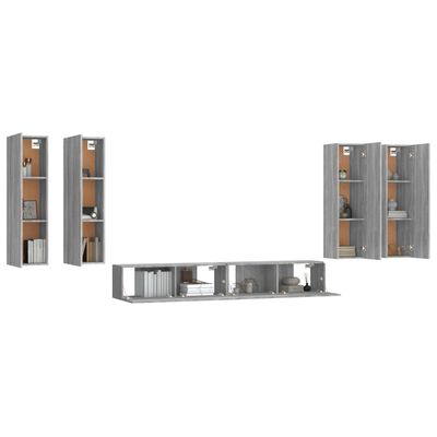 vidaXL 6 Piece TV Cabinet Set Grey Sonoma Engineered Wood