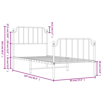 vidaXL Metal Bed Frame without Mattress with Footboard Black 90x200 cm