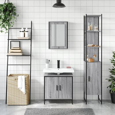 vidaXL 3 Piece Bathroom Furniture Set Grey Sonoma Engineered Wood