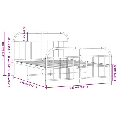 vidaXL Metal Bed Frame without Mattress with Footboard White 135x190 cm Double