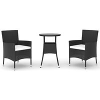 vidaXL 3 Piece Garden Bistro Set with Cushions Black Poly Rattan