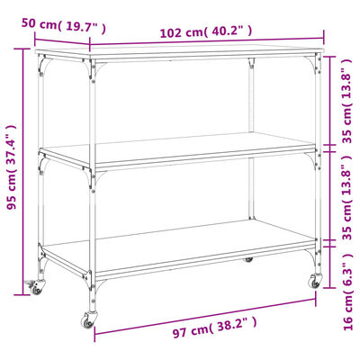 vidaXL Kitchen Trolley Smoked Oak 102x50x95 cm Engineered Wood