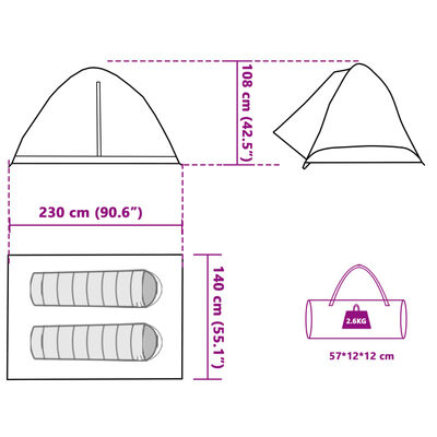 vidaXL Camping Tent Dome 2-Person Blue Waterproof