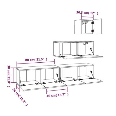 vidaXL 4 Piece TV Cabinet Set Sonoma Oak Engineered Wood