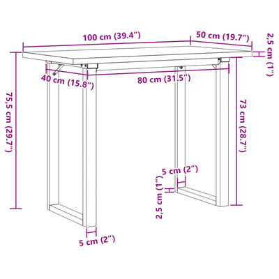 vidaXL Dining Table O-Frame 100x50x75.5 cm Solid Wood Pine and Cast Iron