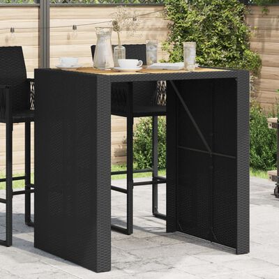 vidaXL Garden Bar Table with Acacia Wood Top Black 105x80x110 cm Poly Rattan