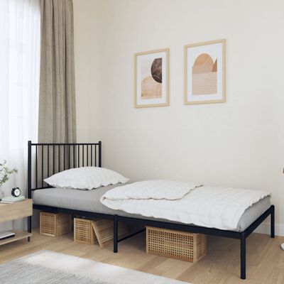 vidaXL Metal Bed Frame without Mattress with Headboard Black 100x200 cm