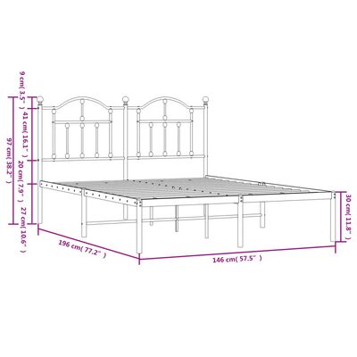 vidaXL Metal Bed Frame without Mattress with Headboard White 140x190 cm