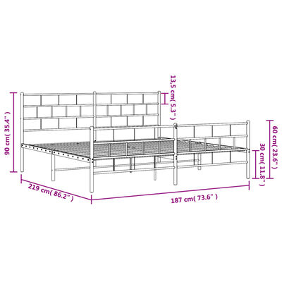 vidaXL Metal Bed Frame without Mattress with Footboard Black 183x213 cm