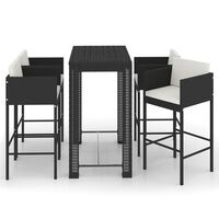 vidaXL 5 Piece Garden Bar Set with Cushions Poly Rattan Black