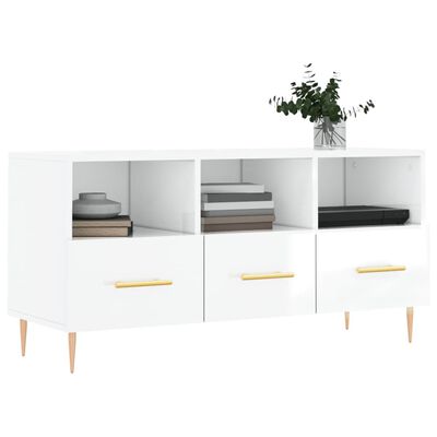 vidaXL TV Cabinet High Gloss White 102x36x50 cm Engineered Wood