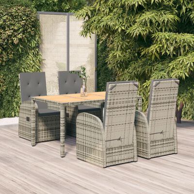 vidaXL 5 Piece Garden Dining Set Grey Poly Rattan&Solid Wood Acacia