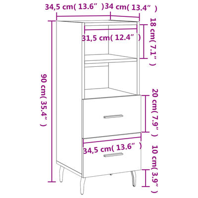 vidaXL Sideboard High Gloss White 34.5x34x90 cm Engineered Wood