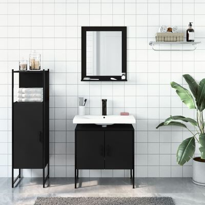 vidaXL 3 Piece Bathroom Cabinet Set Black Engineered Wood