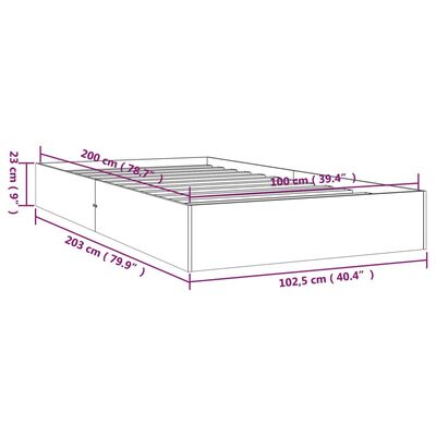 vidaXL Bed Frame without Mattress White Solid Wood 100x200 cm