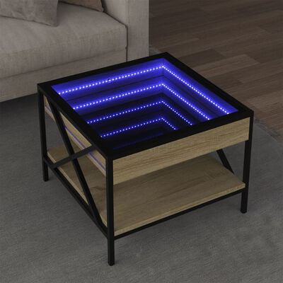 vidaXL Coffee Table with Infinity LED Sonoma Oak 50x50x38 cm