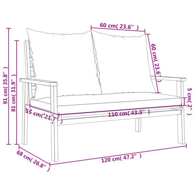 vidaXL 5 Piece Garden Lounge Set with Cushions Solid Wood Acacia