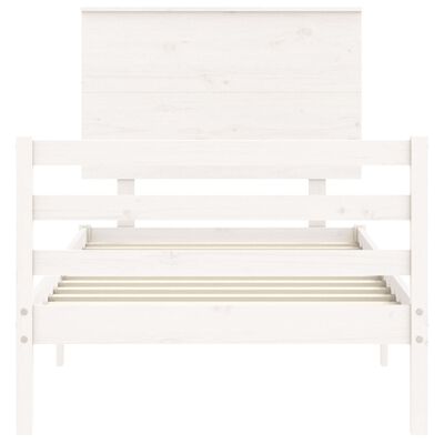 vidaXL Bed Frame with Headboard White Single Solid Wood