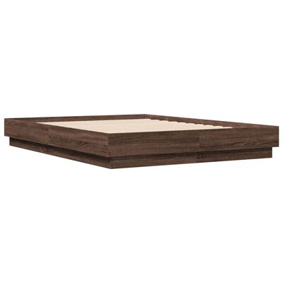 vidaXL Bed Frame with LED without Mattress Brown Oak 140x190 cm