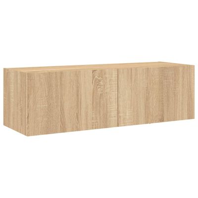 vidaXL 4 Piece TV Wall Cabinets with LED Lights Sonoma Oak