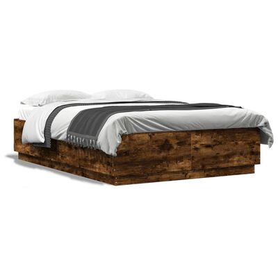 vidaXL Bed Frame with LED without Mattress Smoked Oak 120x200 cm