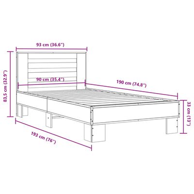 vidaXL Bed Frame without Mattress Smoked Oak 90x190 cm Single