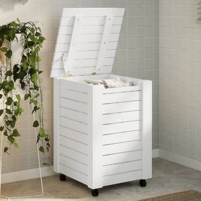 vidaXL Laundry Basket with Wheels RANA White 45x45x64 cm Solid Wood Pine