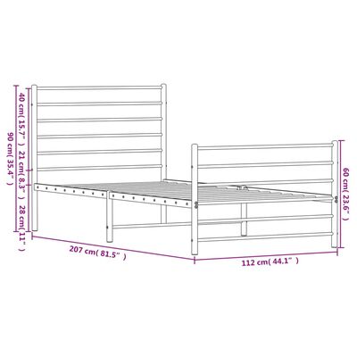 vidaXL Metal Bed Frame without Mattress with Footboard Black 107x203 cm