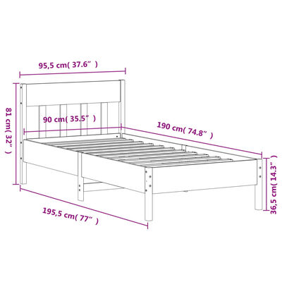 vidaXL Bed Frame without Mattress Wax Brown 90x190 cm Single Solid Wood Pine