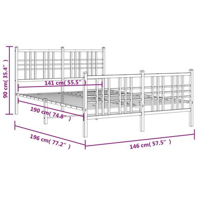 vidaXL Metal Bed Frame without Mattress with Footboard White 140x190 cm