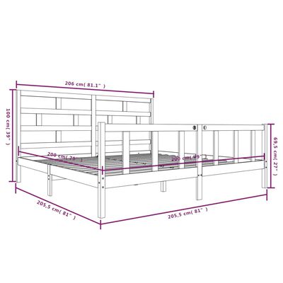 vidaXL Bed Frame without Mattress Grey Solid Wood 200x200 cm (810104+814216)