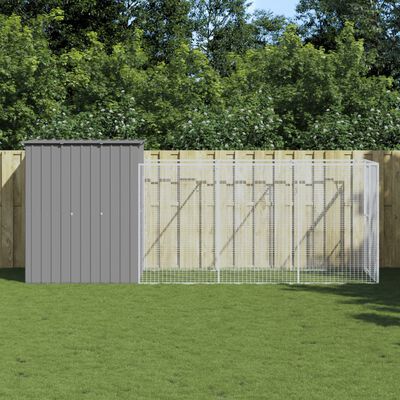 vidaXL Dog House with Run Light Grey 165x455x181 cm Galvanised Steel