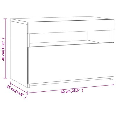 vidaXL Bedside Cabinet with LED Lights Grey Sonoma 60x35x40 cm