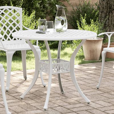 vidaXL Garden Table White Ø90x75 cm Cast Aluminium