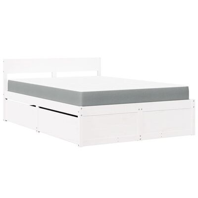 vidaXL Bed with Drawers and Mattress White 140x190 cm Solid Wood Pine