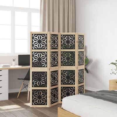 vidaXL Room Divider 4 Panels Brown and Black Solid Wood Paulownia