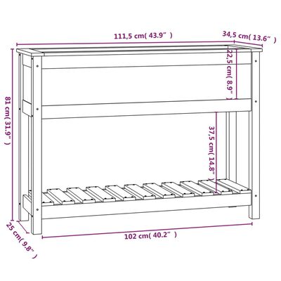 vidaXL Planter with Shelf Honey Brown 111.5x34.5x81 cm Solid Wood Pine