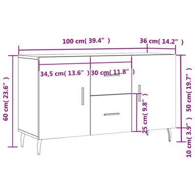 vidaXL Sideboard Concrete Grey 100x36x60 cm Engineered Wood