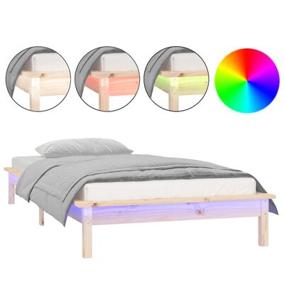 vidaXL LED Bed Frame without Mattress 90x190 cm Single Solid Wood