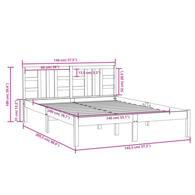 vidaXL Bed Frame without Mattress 140x200 cm Solid Wood