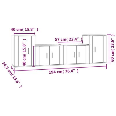 vidaXL 4 Piece TV Cabinet Set Black Engineered Wood