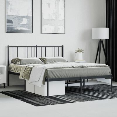 vidaXL Metal Bed Frame without Mattress with Headboard Black 120x190 cm Small Double