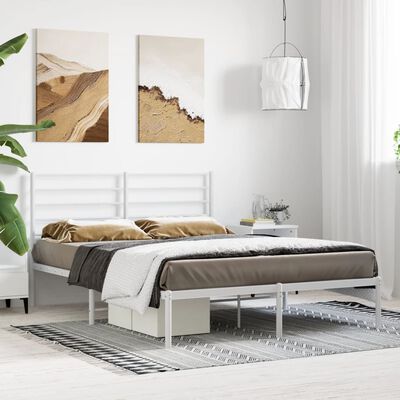 vidaXL Metal Bed Frame without Mattress with Headboard White 140x190 cm