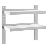 vidaXL 2-Tier Wall Shelf 50x23.5x60 cm Silver Stainless Steel