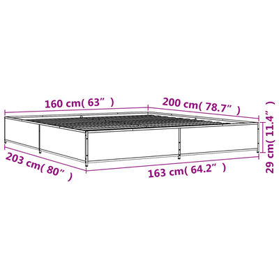 vidaXL Bed Frame without Mattress Grey Sonoma 160x200 cm