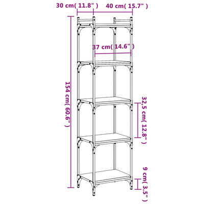 vidaXL Bookcase 5-Tier Brown Oak 40x30x154 cm Engineered Wood